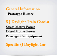 General Information
Prototype History

S J Daylight Train Consist
Steam Motive Power
Diesel Motive Power
Passenger Car Equipment

Specific SJ Daylight Car